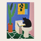 Cat Reading Sitting on the Toilet Colorful Oil Style Painting Poster Gallery Image 4