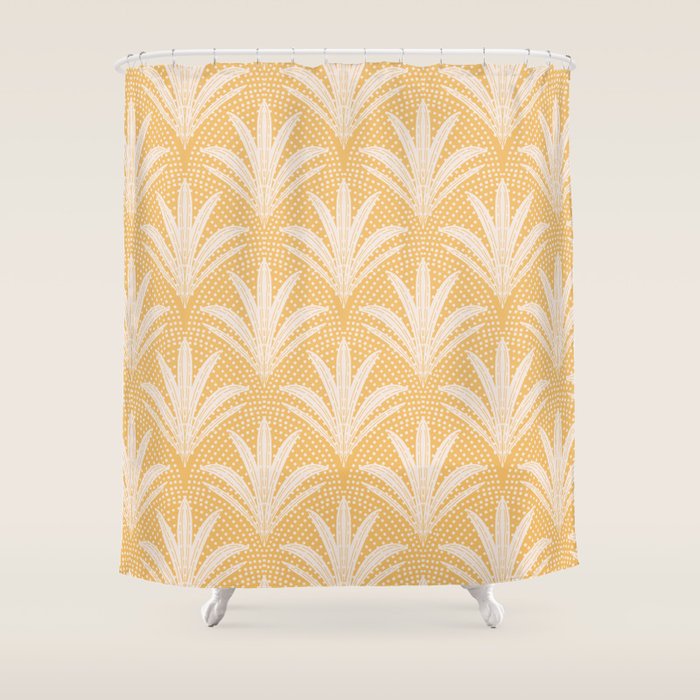 Boho Rustic Palm Radiance Butter Yellow Shower Curtain Gallery Image 1