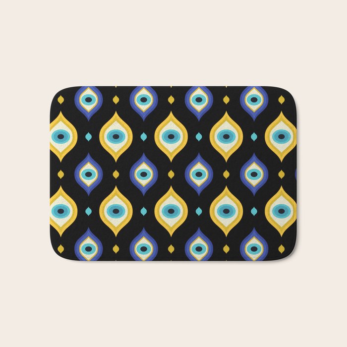 Mystic Evil Eyes on Black Bath Mat Gallery Image 1