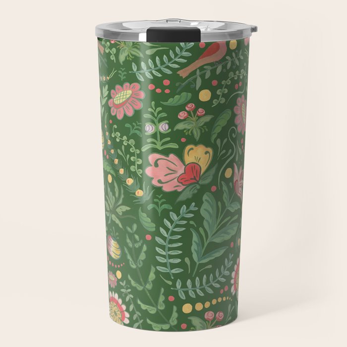 Swedish Floral - Green Travel Mug Gallery Image 1