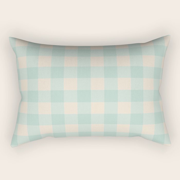 Retro Green Blue Gingham Rectangular Pillow Gallery Image 1