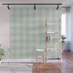 Retro Green Blue Gingham Wall Mural Gallery Image 1