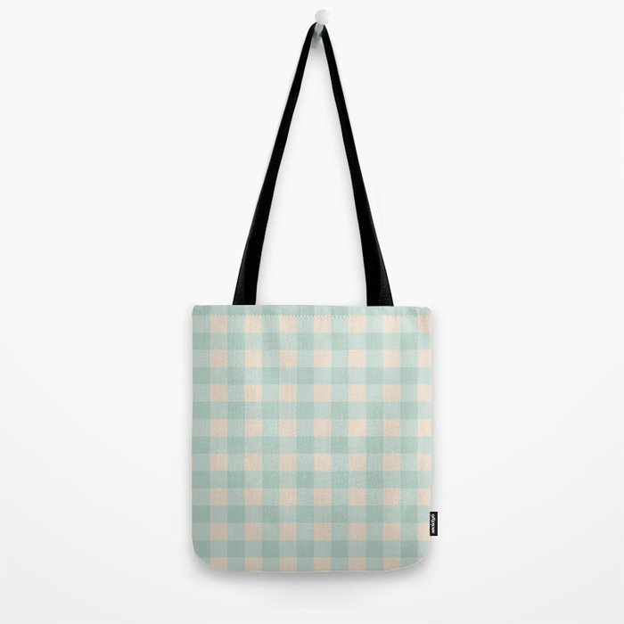 Retro Green Blue Gingham Tote Bag Gallery Image 2