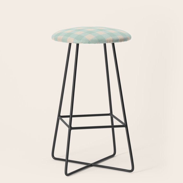 Retro Green Blue Gingham Stool Gallery Image 1