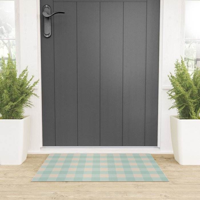 Retro Green Blue Gingham Welcome Mat Gallery Image 3