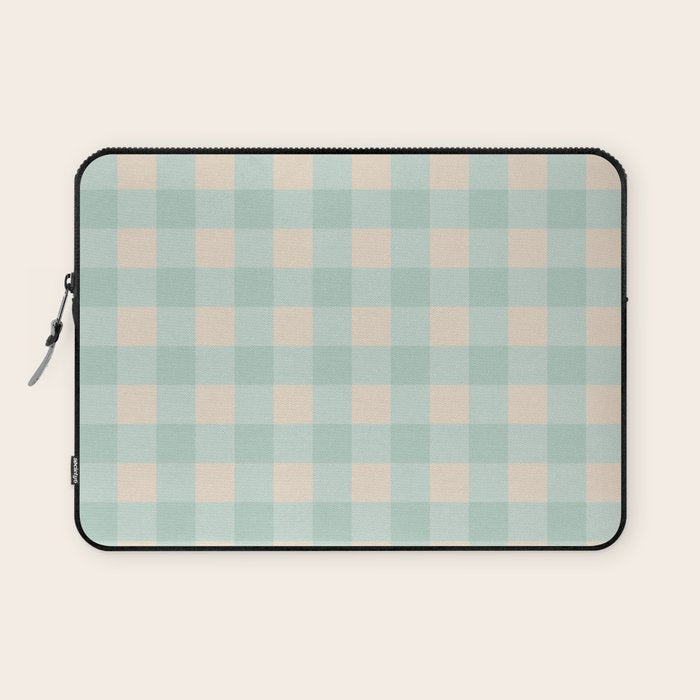 Retro Green Blue Gingham Laptop Sleeve Gallery Image 1