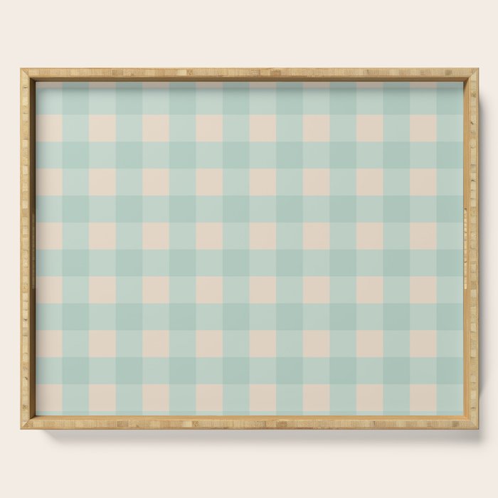 Retro Green Blue Gingham Serving Tray Gallery Image 1