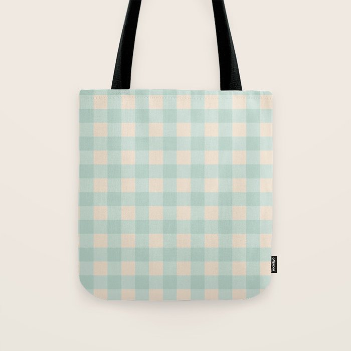 Retro Green Blue Gingham Tote Bag Gallery Image 1