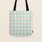 Retro Green Blue Gingham Tote Bag Gallery Image 1