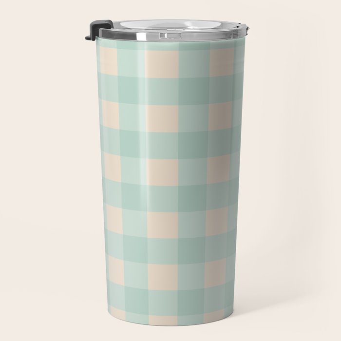 Retro Green Blue Gingham Travel Mug Gallery Image 3