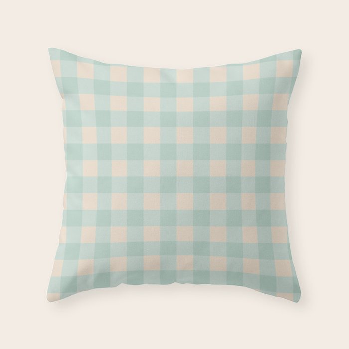 Retro Green Blue Gingham Throw Pillow Gallery Image 6