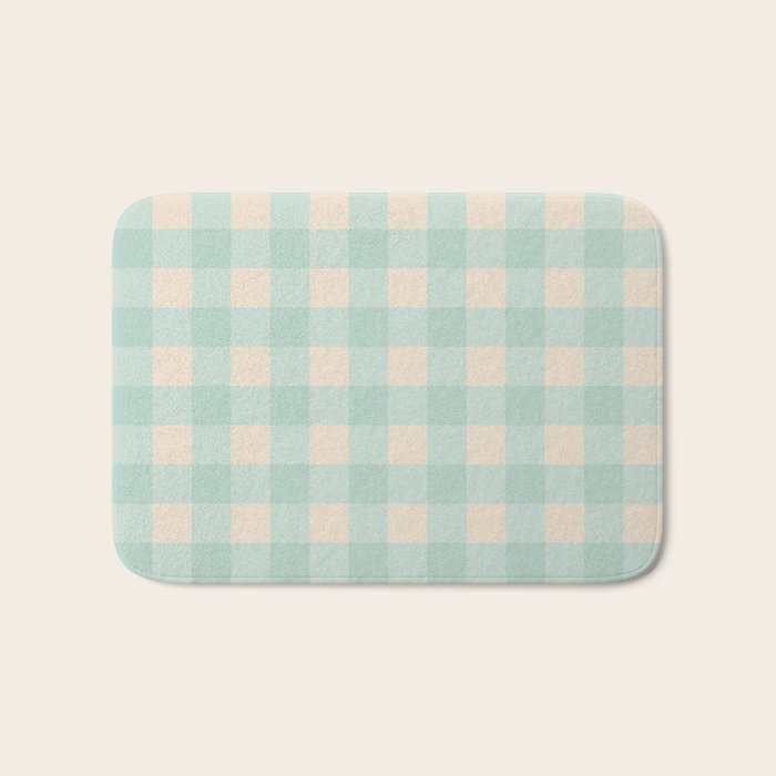 Retro Green Blue Gingham Bath Mat Gallery Image 1