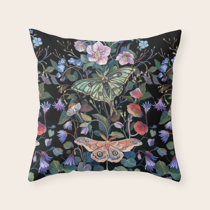 Moon Moth Mushroom Throw Pillow Gallery Image 1