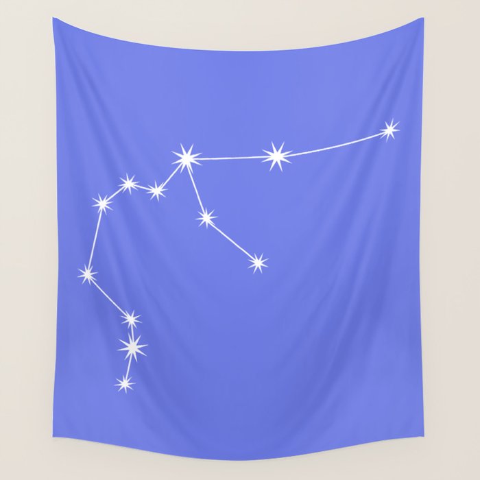 Aquarius Zodiac Star Constellation Line Art Periwinkle Purple Wall Tapestry Gallery Image 4