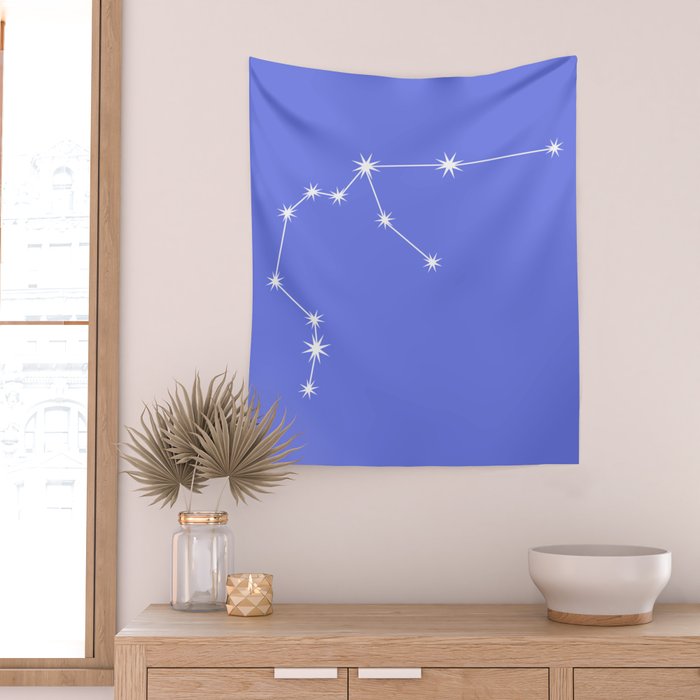 Aquarius Zodiac Star Constellation Line Art Periwinkle Purple Wall Tapestry Gallery Image 2