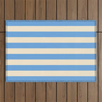 Retro Coastal Blue and White Stripes Outdoor Rug Gallery Image 1