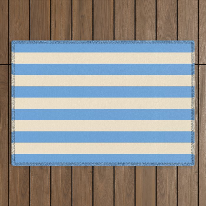 Retro Coastal Blue and White Stripes Outdoor Rug Gallery Image 1