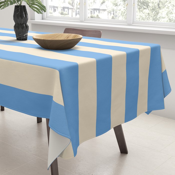 Retro Coastal Blue and White Stripes Tablecloth Gallery Image 3