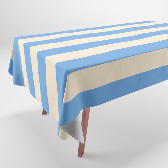Retro Coastal Blue and White Stripes Tablecloth Gallery Image 1