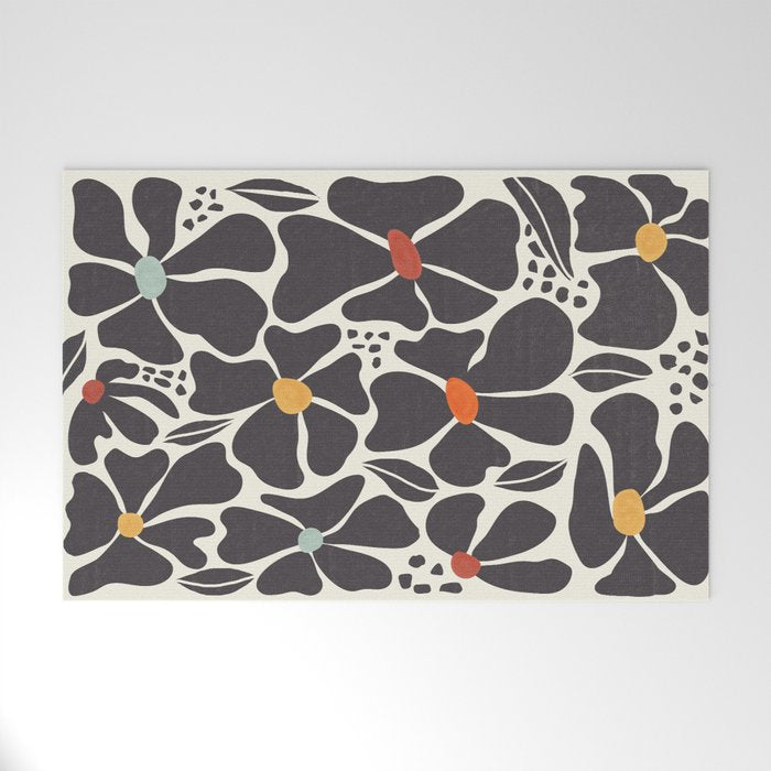Abstract Black Florals Welcome Mat Gallery Image 1