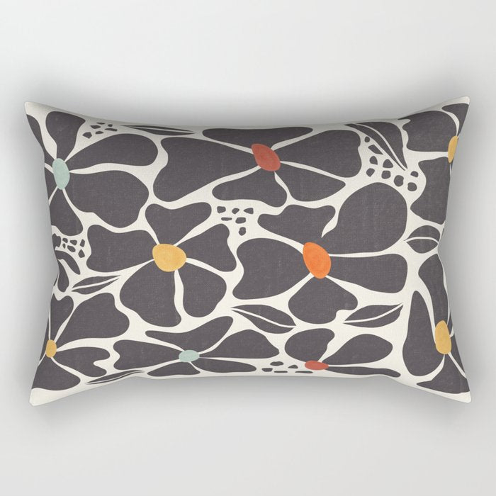 Abstract Black Florals Rectangular Pillow Gallery Image 1