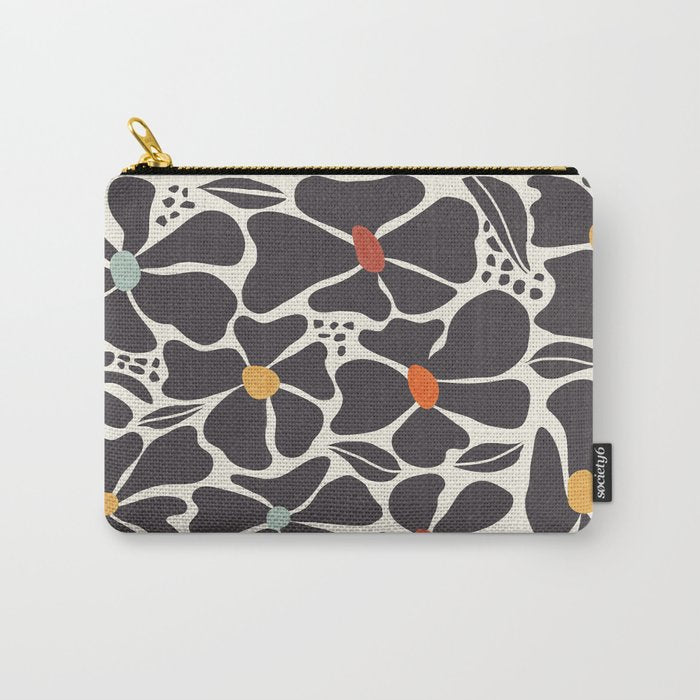Abstract Black Florals Carry All Pouch Gallery Image 1