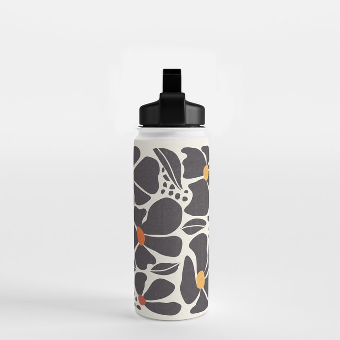 Abstract Black Florals Water Bottle Gallery Image 2