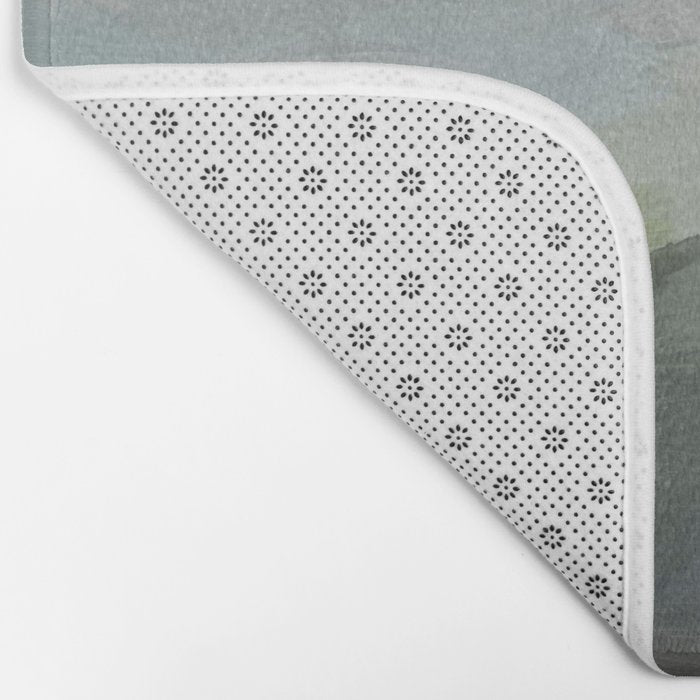Temple of Flora - Dark Green Seafoam Teal Valley Horizon Gray Cloudy Skies Abstract Nature Painting Bath Mat Gallery Image 2