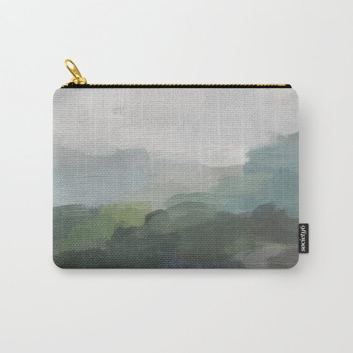 Temple of Flora - Dark Green Seafoam Teal Valley Horizon Gray Cloudy Skies Abstract Nature Painting Carry All Pouch Gallery Image 1