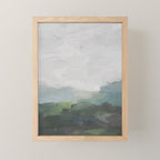 Temple of Flora - Dark Green Seafoam Teal Valley Horizon Gray Cloudy Skies Abstract Nature Painting Mini Art Print Gallery Image 1