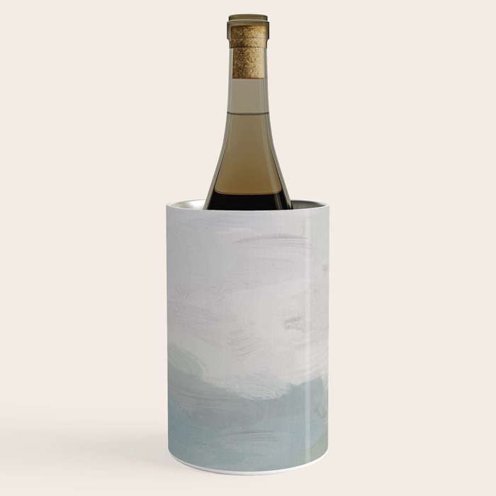 Temple of Flora - Dark Green Seafoam Teal Valley Horizon Gray Cloudy Skies Abstract Nature Painting Wine Chiller Gallery Image 2