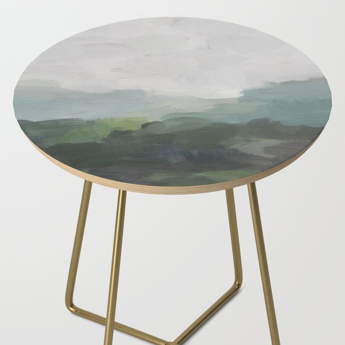 Temple of Flora - Dark Green Seafoam Teal Valley Horizon Gray Cloudy Skies Abstract Nature Painting Side Table Gallery Image 2