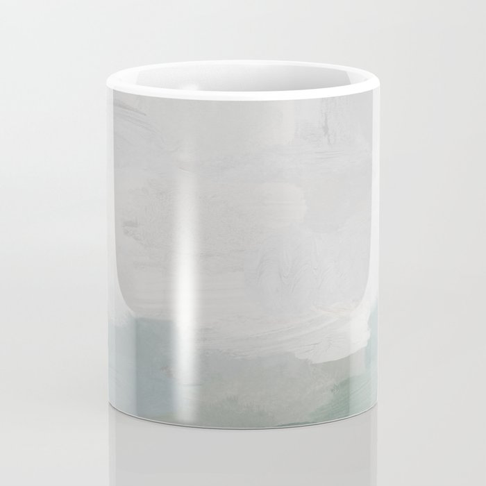 Temple of Flora - Dark Green Seafoam Teal Valley Horizon Gray Cloudy Skies Abstract Nature Painting Coffee Mug Gallery Image 4