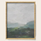 Temple of Flora - Dark Green Seafoam Teal Valley Horizon Gray Cloudy Skies Abstract Nature Painting Serving Tray Gallery Image 1