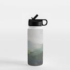 Temple of Flora - Dark Green Seafoam Teal Valley Horizon Gray Cloudy Skies Abstract Nature Painting Water Bottle Gallery Image 1