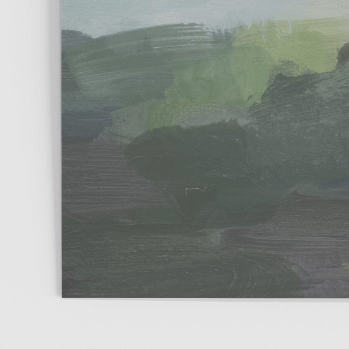 Temple of Flora - Dark Green Seafoam Teal Valley Horizon Gray Cloudy Skies Abstract Nature Painting Poster Gallery Image 3