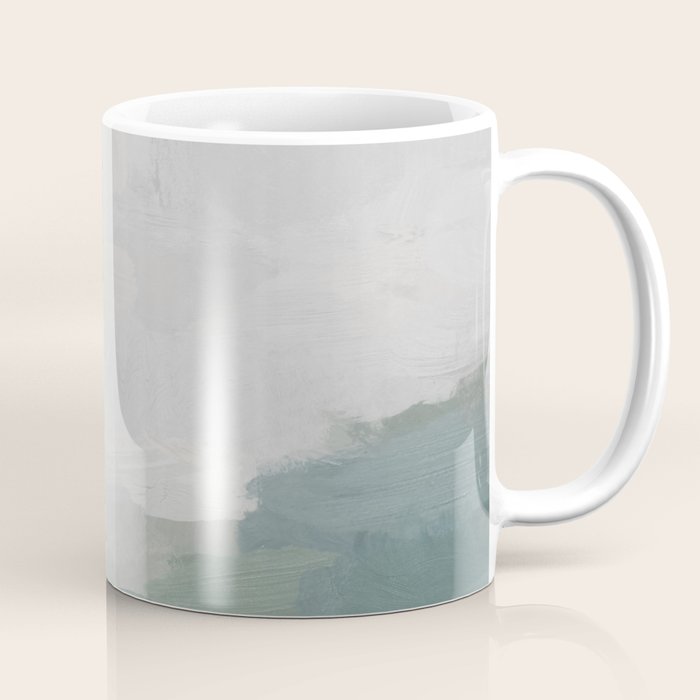 Temple of Flora - Dark Green Seafoam Teal Valley Horizon Gray Cloudy Skies Abstract Nature Painting Coffee Mug Gallery Image 1