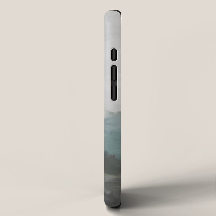 Temple of Flora - Dark Green Seafoam Teal Valley Horizon Gray Cloudy Skies Abstract Nature Painting iPhone Case Gallery Image 2
