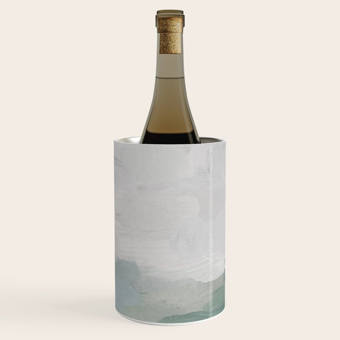 Temple of Flora - Dark Green Seafoam Teal Valley Horizon Gray Cloudy Skies Abstract Nature Painting Wine Chiller Gallery Image 1