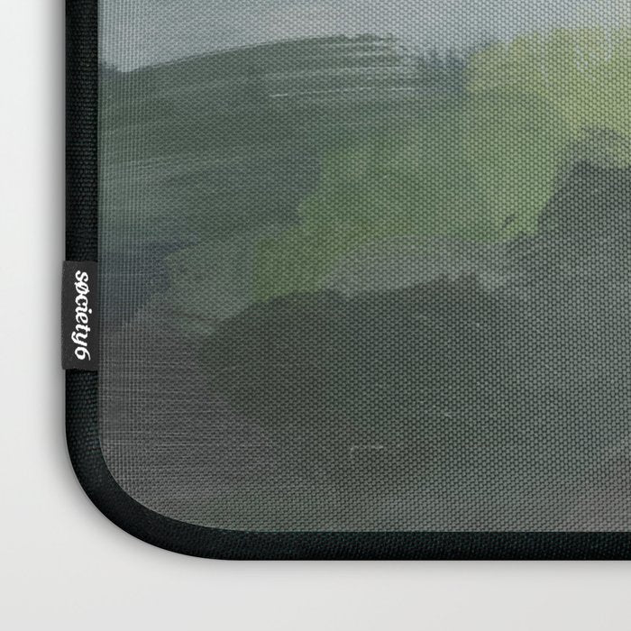 Temple of Flora - Dark Green Seafoam Teal Valley Horizon Gray Cloudy Skies Abstract Nature Painting Laptop Sleeve Gallery Image 3