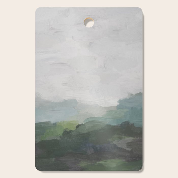 Temple of Flora - Dark Green Seafoam Teal Valley Horizon Gray Cloudy Skies Abstract Nature Painting Cutting Board Gallery Image 1