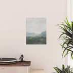 Temple of Flora - Dark Green Seafoam Teal Valley Horizon Gray Cloudy Skies Abstract Nature Painting Poster Gallery Image 2