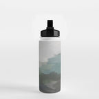Temple of Flora - Dark Green Seafoam Teal Valley Horizon Gray Cloudy Skies Abstract Nature Painting Water Bottle Gallery Image 2