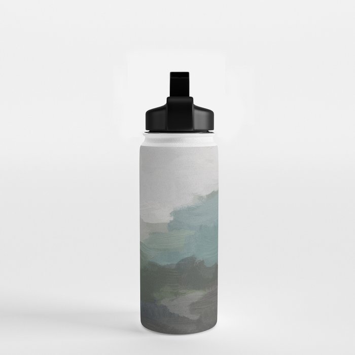 Temple of Flora - Dark Green Seafoam Teal Valley Horizon Gray Cloudy Skies Abstract Nature Painting Water Bottle Gallery Image 2