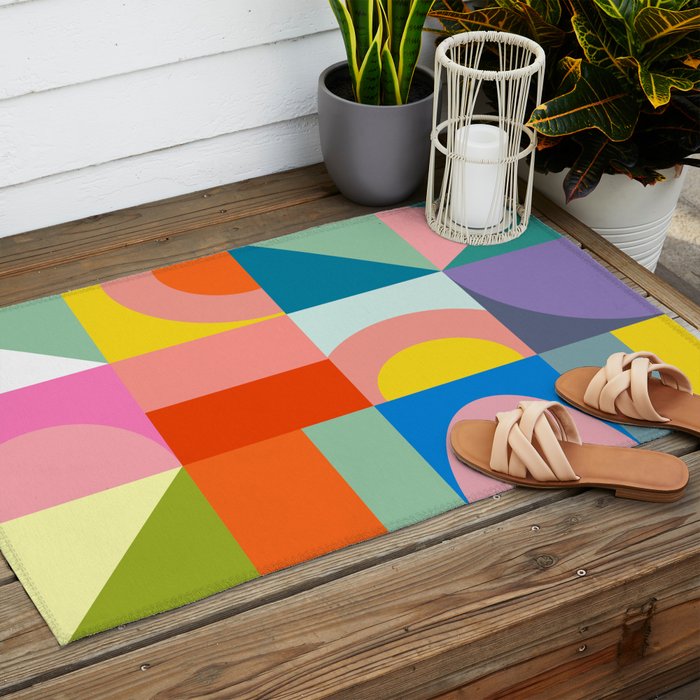 mid mod summer checkers Outdoor Rug Gallery Image 2