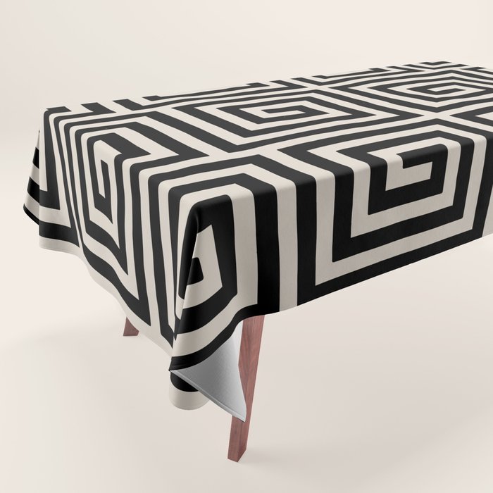 Greek Key Pattern 123 Black and Linen White Tablecloth Gallery Image 1