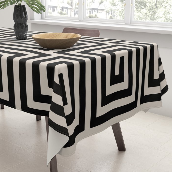 Greek Key Pattern 123 Black and Linen White Tablecloth Gallery Image 3