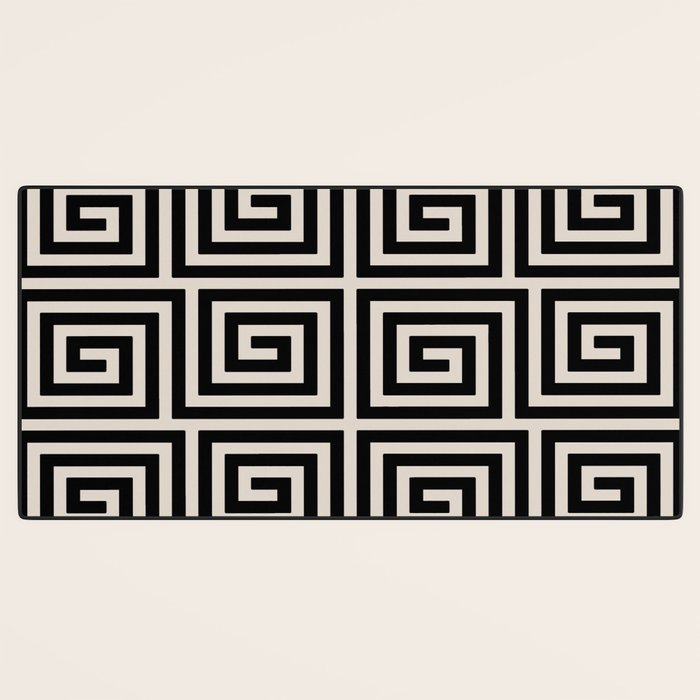 Greek Key Pattern 123 Black and Linen White Desk Mat Gallery Image 3