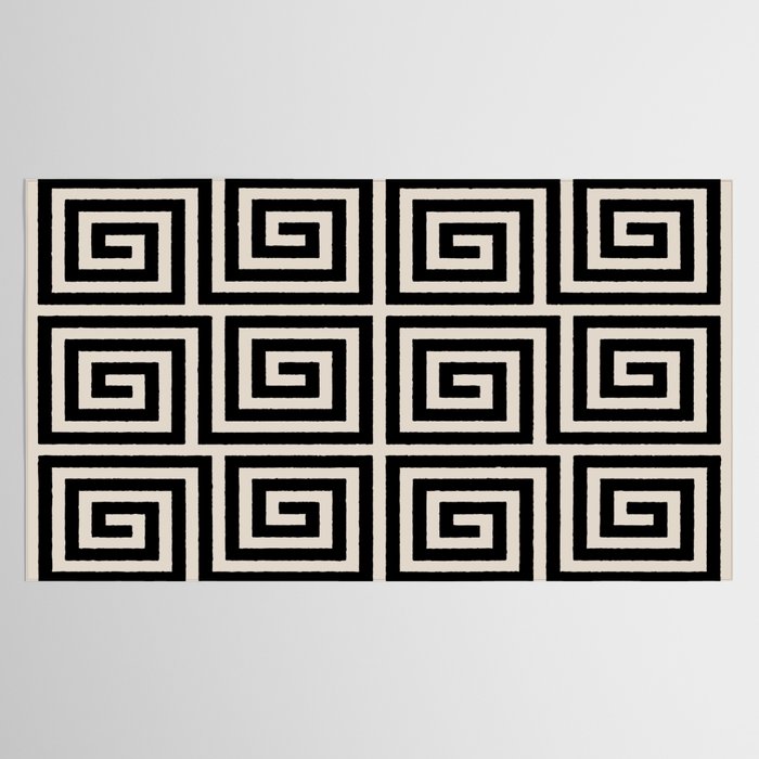 Greek Key Pattern 123 Black and Linen White Tablecloth Gallery Image 2