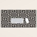 Greek Key Pattern 123 Black and Linen White Desk Mat Gallery Image 1